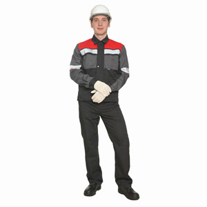Г0234 Костюм РУДЭН куртка с брюками, черный с серой и красной отделкой