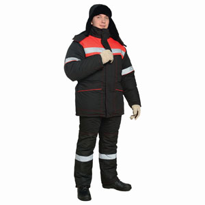Г0330 Костюм СУРГУТ куртка с полукомбинезоном черный с красной отделкой, антистатика, утепленный