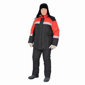 Г0400 Костюм БРИГ куртка с полукомбинезоном черный с красной отделкой, утепленный