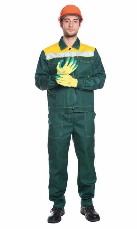 Г280 Костюм ЛИДЕР куртка с брюками, зеленый с желтой отделкой