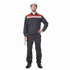 Г281 Костюм ЛИДЕР куртка с брюками, серый с красной отделкой