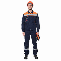 Г283 Костюм ЛИДЕР куртка с брюками, темно-синий с оранжевой отделкой