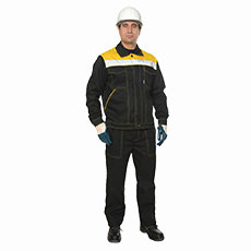 Г285 Костюм ЛИДЕР куртка с брюками, черный с желтой отделкой