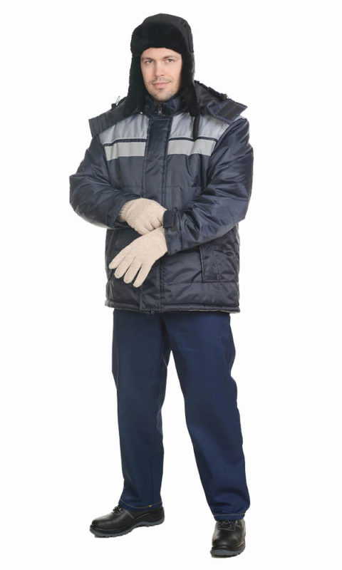 Г314 Куртка АНГАРА темно-синяя с серой отделкой, утепленная