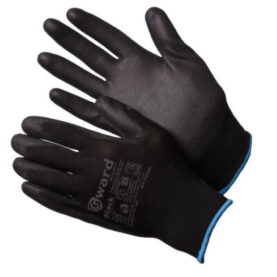 Перчатки полиэстеровые чёрные с чёрным полиуретаном Gward Astra PU-W